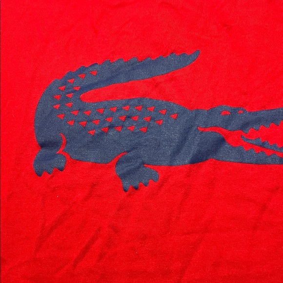 Lacoste Men's Red Tee with Blue Logo - Picture 3 of 4